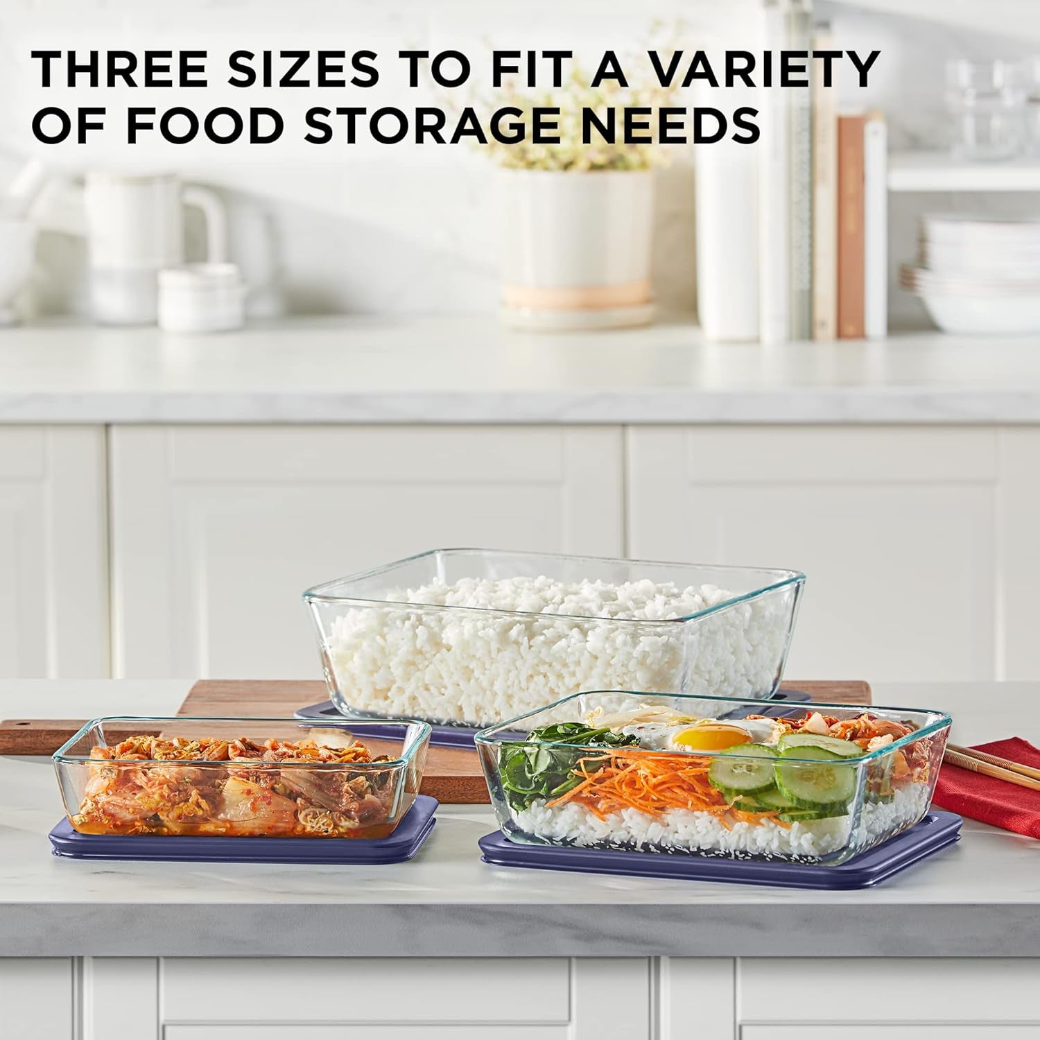 Simply Store (3-Pack) Rectangular Glass Food Storage Containers Set, (3, 6 & 11 Cup) Meal Prep Containers with Bpa-Free Lids, Dishwasher & Microwave Safe