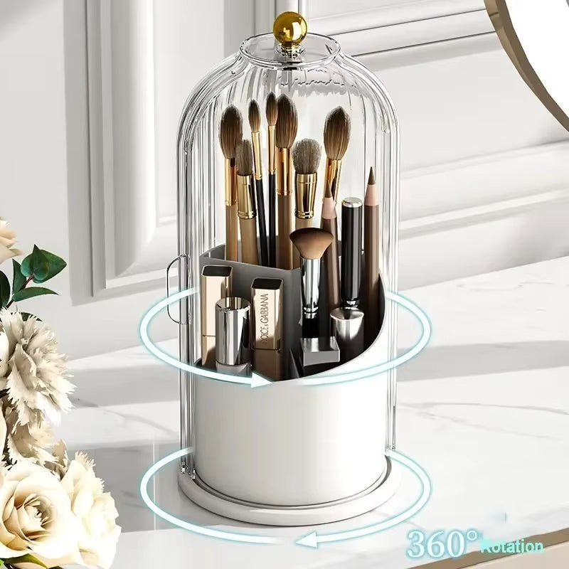 Soporte Giratorio De 360 ° Con Tapa Para Brochas De Maquillaje, Caja De Almacenamiento Para Lápiz Labial, Cejas, Sombra De Ojos,
