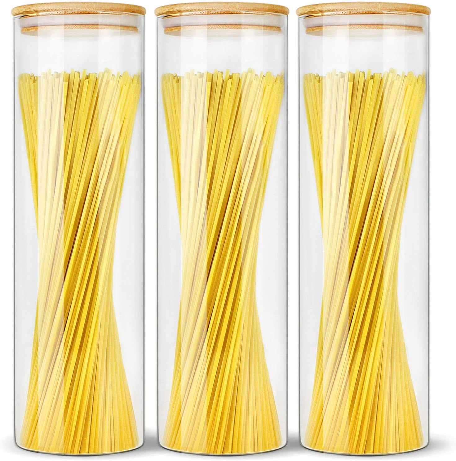 Glass Jars with Bamboo Lids (52Oz in 3 Pack), Food Storage Canisters Sets, Kitchen Pantry Jars with Airtight Lids, Large Glass Canisters with Lids