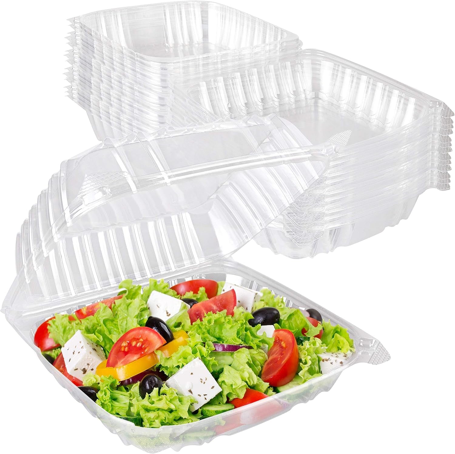 Plastic 8 X 8 Inch Clamshell Takeout Tray (25 Count) - Dessert Containers - Plastic Hinged Food Containers for Salads, Pasta, Sandwiches