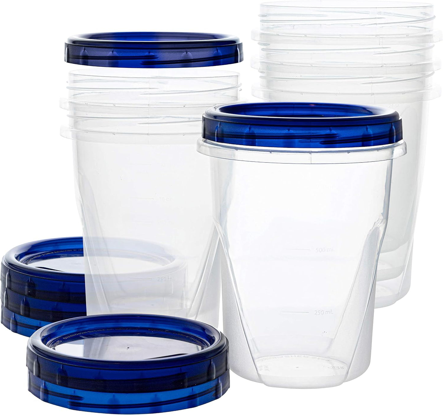[32 Oz 3 Pack] Twist Top Deli Containers Clear Bottom with Blue Top Twist on Lids Reusable, Stackable, Food Storage Freezer Container