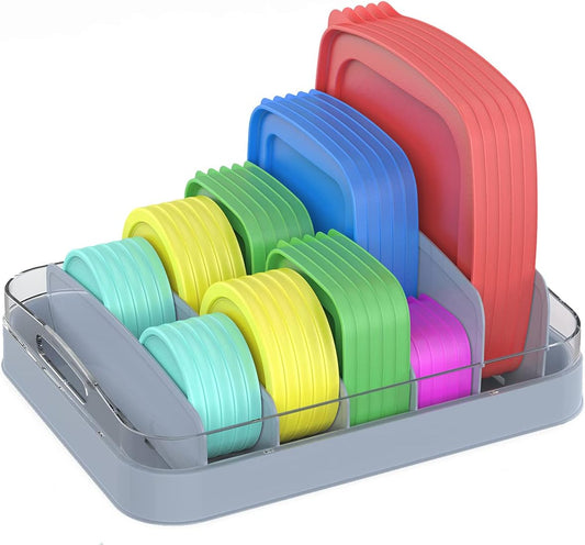 Food Container Lid Organizer Compatible with 12'' Deep Cabinets, GS01 (Gray)