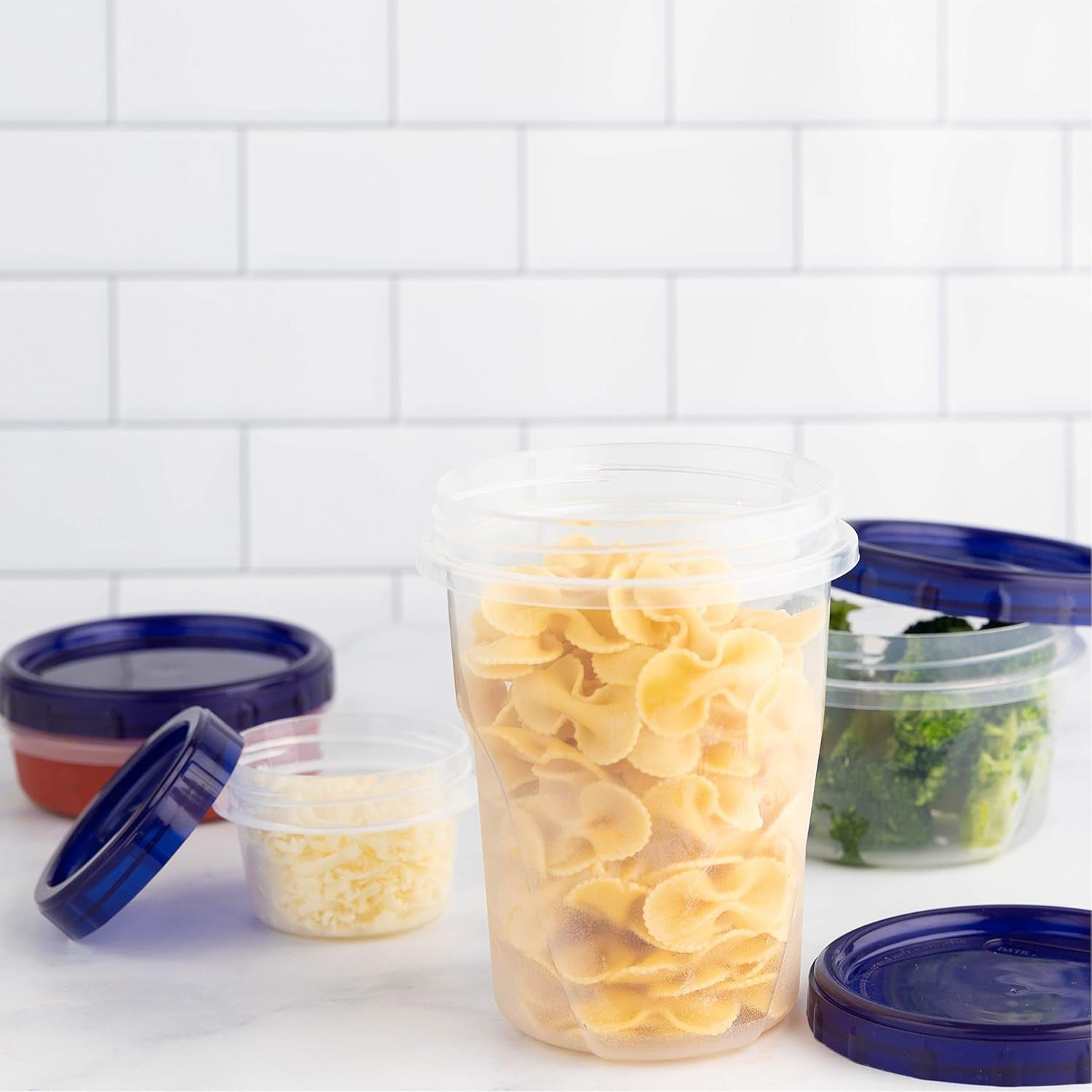 [32 Oz 3 Pack] Twist Top Deli Containers Clear Bottom with Blue Top Twist on Lids Reusable, Stackable, Food Storage Freezer Container