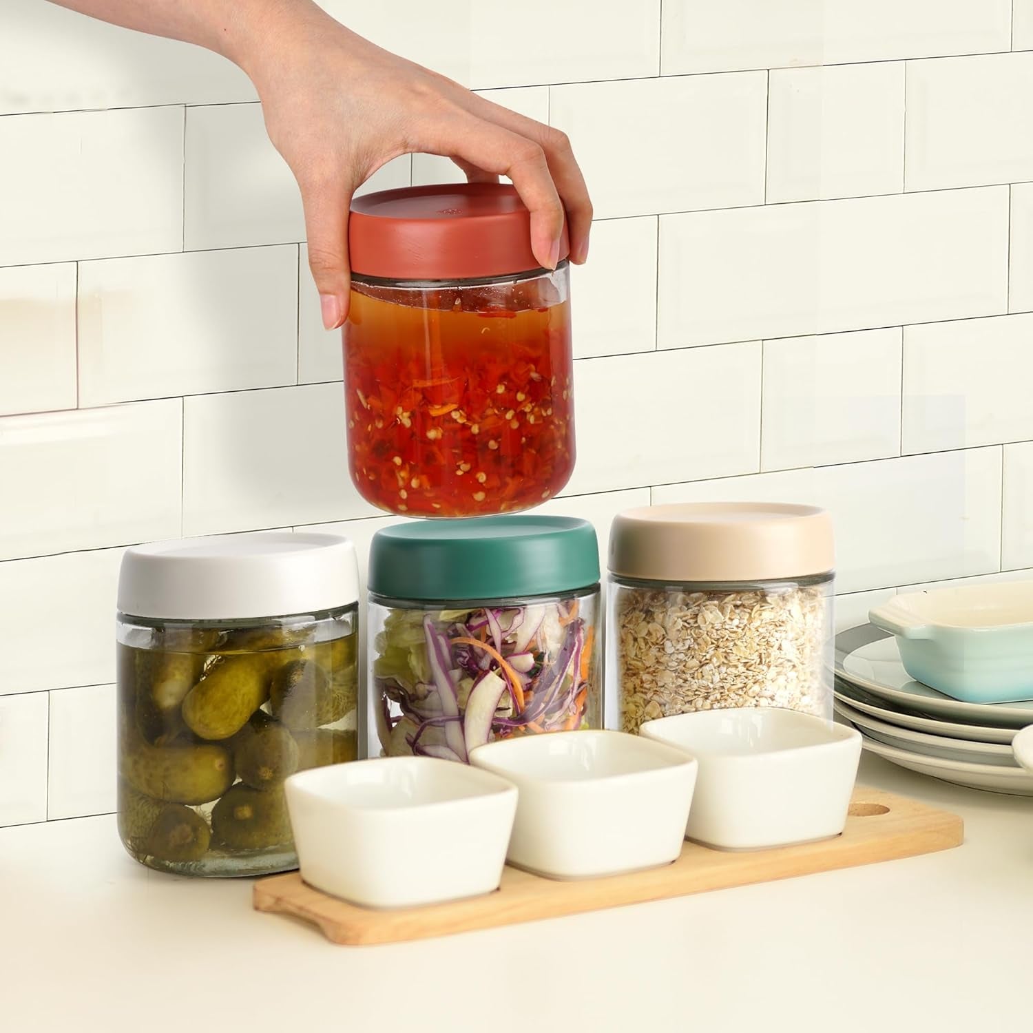 4-Pack Overnight Oats Containers with Lids 16Oz Glass Mason Jars Meal Prep Salad Food Cereal Snacks Pudding Yogurt Storage