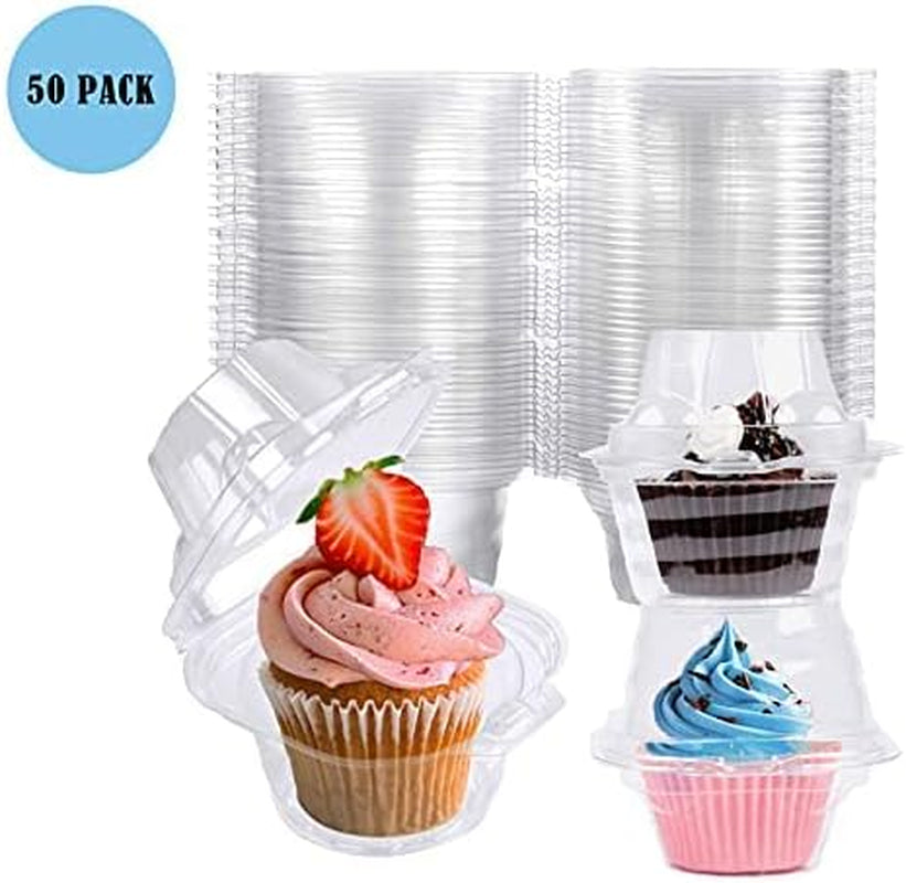 50 Pack Individual Cupcake Containers Plastic Cupcake Boxes Cupcake Holders Stackable Deep Dome Cupcake Carrier