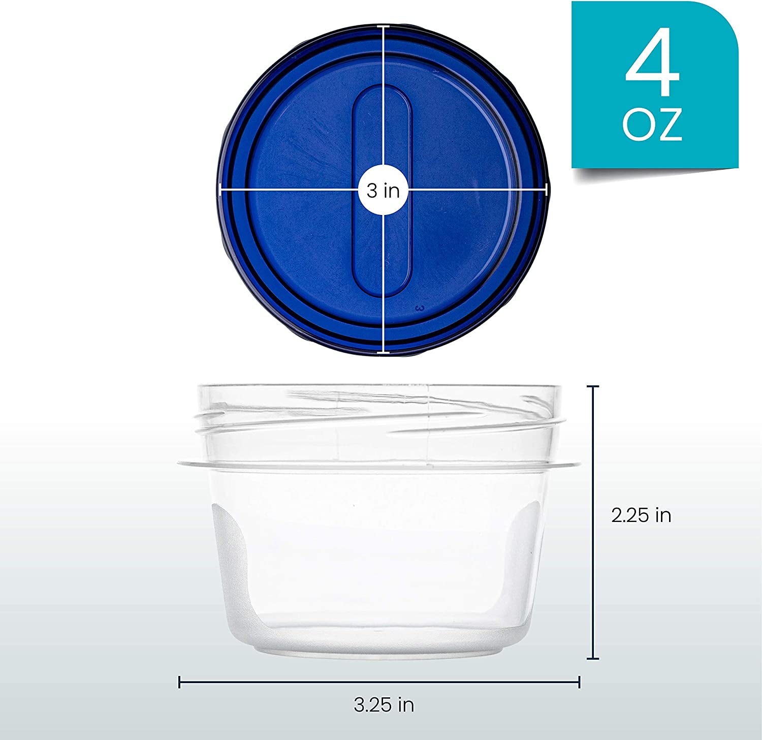 Deli Containers Clear Bottom with Blue Top Twist on Lids Reusable, Stackable, Food Storage Freezer Container (6, 4 OUNCE)