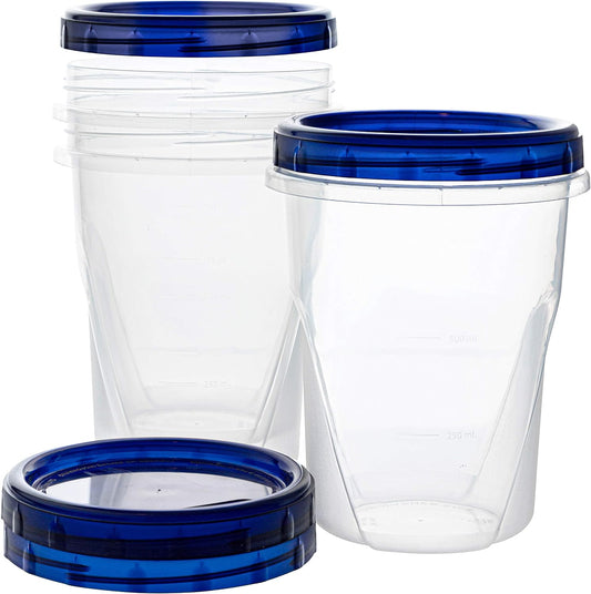 [32 Oz 3 Pack] Twist Top Deli Containers Clear Bottom with Blue Top Twist on Lids Reusable, Stackable, Food Storage Freezer Container