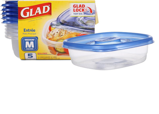 Food Storage Containers for Everyday Use, Medium Square - Standard Meal Container Holds up to Twenty-Five Ounces, Blue, 25 Oz - 5 Count