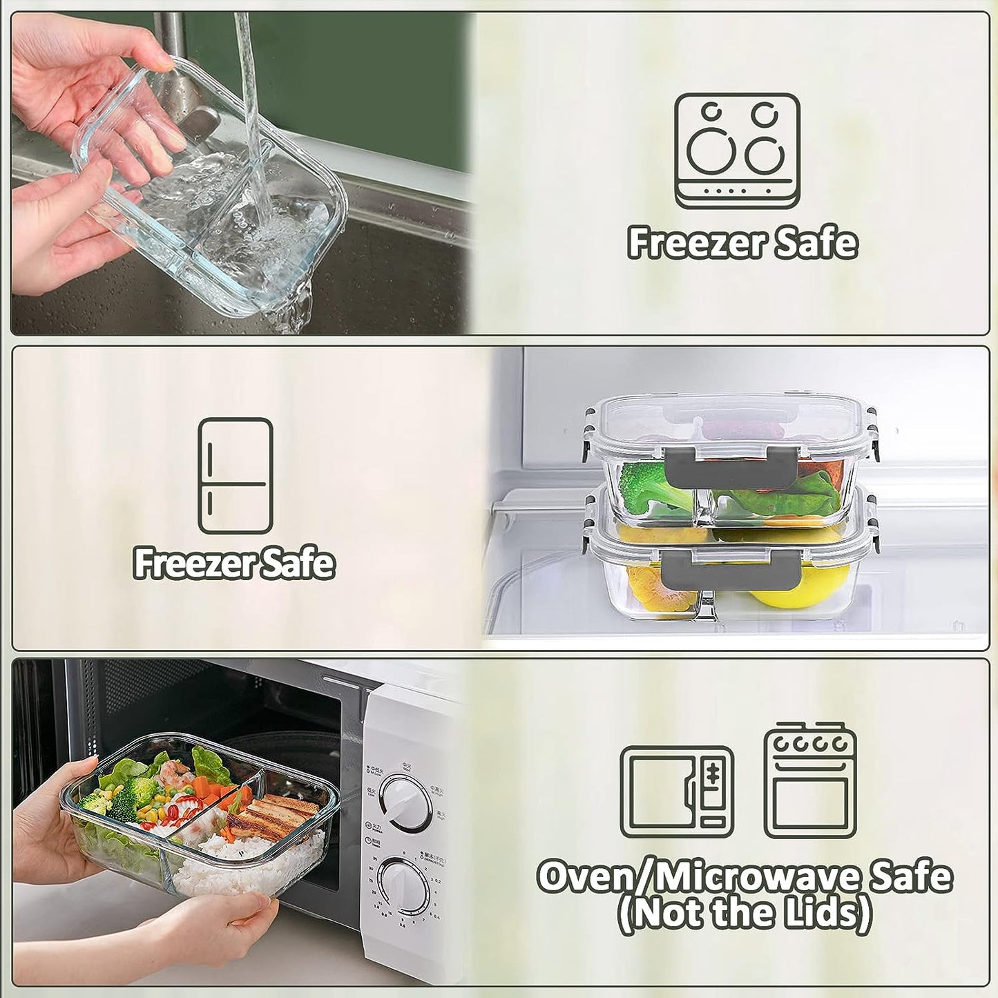 [5-Pack,36 Oz] Glass Meal Prep Containers 2 Compartments Portion Control with Upgraded Snap Locking Lids Glass Food Storage Containers, Microwave, Oven, Freezer and Dishwasher (4.5 Cups)
