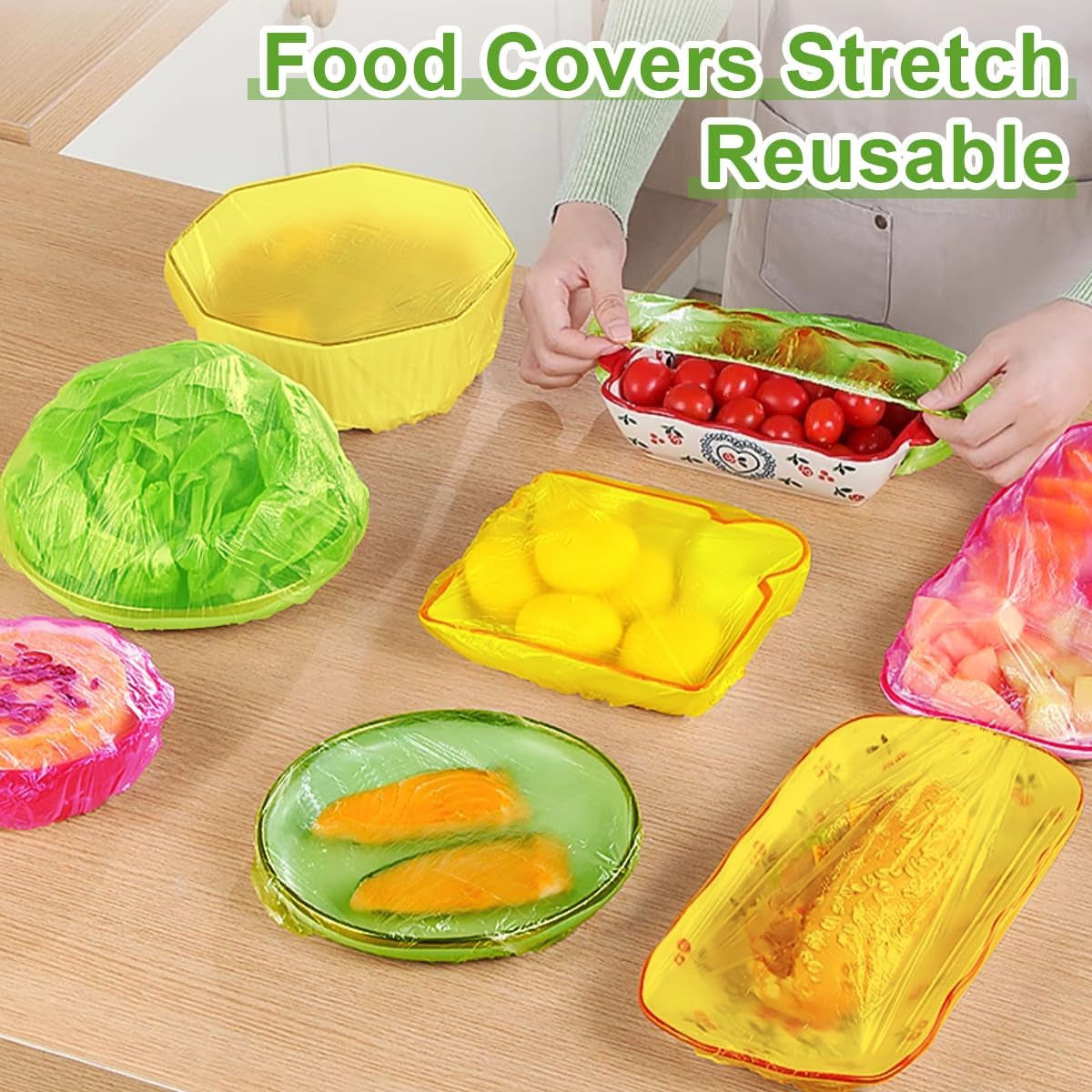 Elastic Food Storage Covers Reusable Stretch Plastic Wrap Bowl Covers Fresh Keeping Bags Elastic Alternative to Foil for Family Outdoor Picnic 3 Size Bowl Covers for Bread Proofing(60)
