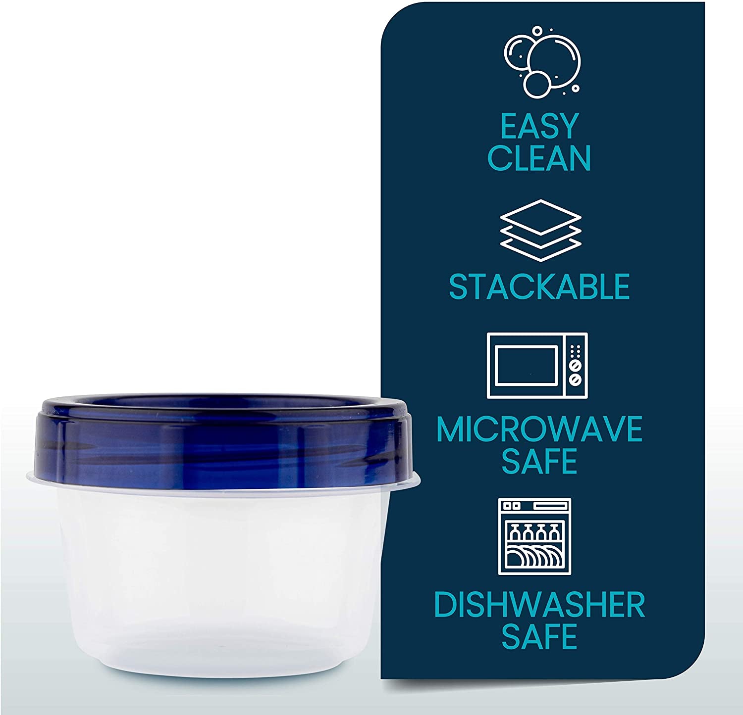 Deli Containers Clear Bottom with Blue Top Twist on Lids Reusable, Stackable, Food Storage Freezer Container (6, 4 OUNCE)