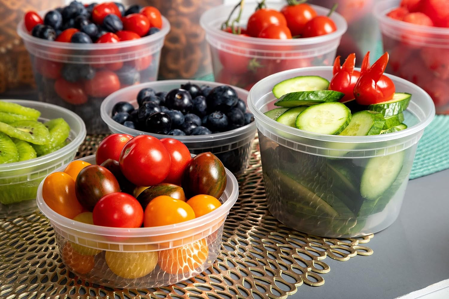 Leakproof Combo Pack Slime Small, Deli Plastic Food Containers with Lids [Reuseable, Kitchen Storage, Disposable, Lunch Meal Prep, Soup, Portion Control, Dishwasher, Microwaveable & Freezer Safe]