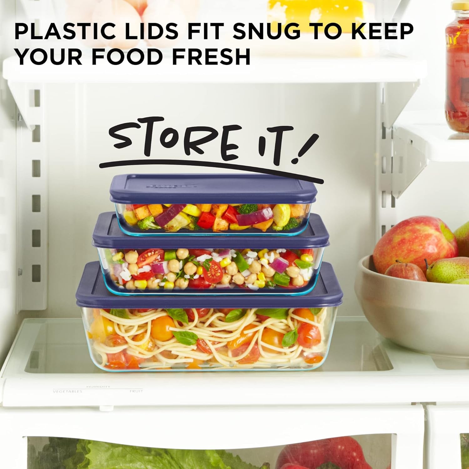 Simply Store (3-Pack) Rectangular Glass Food Storage Containers Set, (3, 6 & 11 Cup) Meal Prep Containers with Bpa-Free Lids, Dishwasher & Microwave Safe