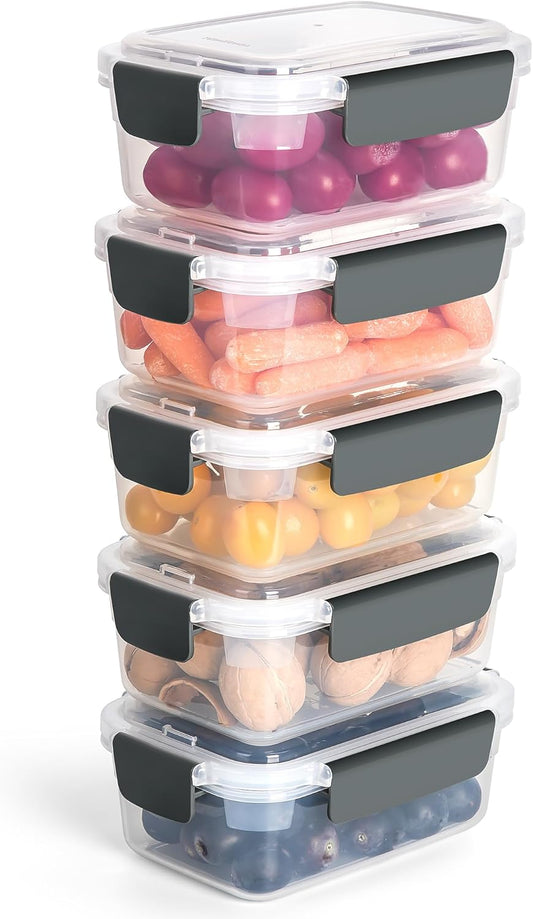 3 Cup Plastic Food Storage Containers with Lids Nestable Freezer Dishwasher Safe Rectangle Container Set,5-Pack