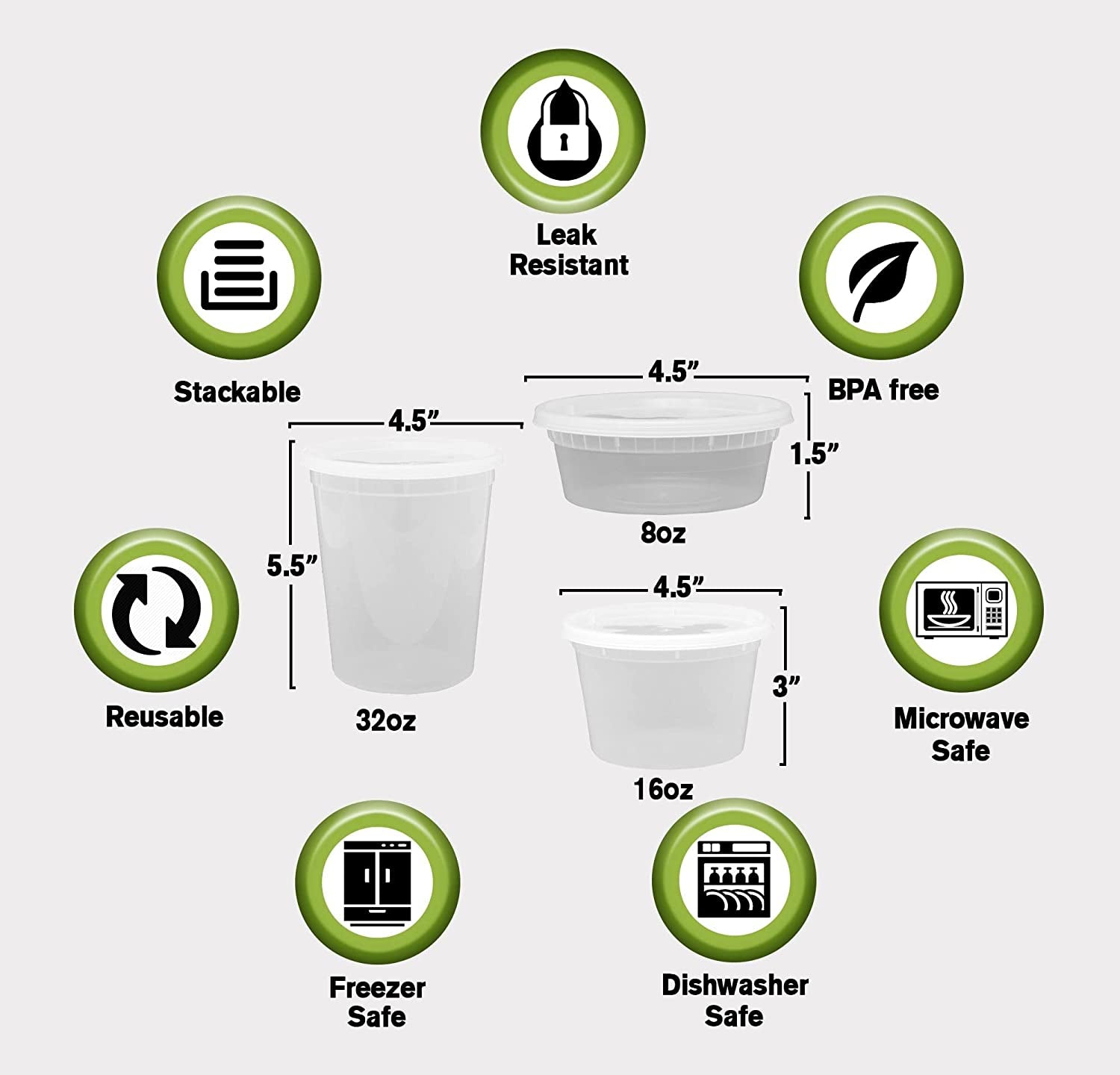 Leakproof Combo Pack Slime Small, Deli Plastic Food Containers with Lids [Reuseable, Kitchen Storage, Disposable, Lunch Meal Prep, Soup, Portion Control, Dishwasher, Microwaveable & Freezer Safe]