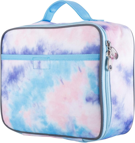 Tie Dye Lunch Box for Girls, Teens, Women, Kids, Insulated Lunch Bag, Soft Sided Compartments, Spacious, BPA Free, Food Safe, 10.8In X 8.5In X 2.8In, Pastel Pink Tie Dye