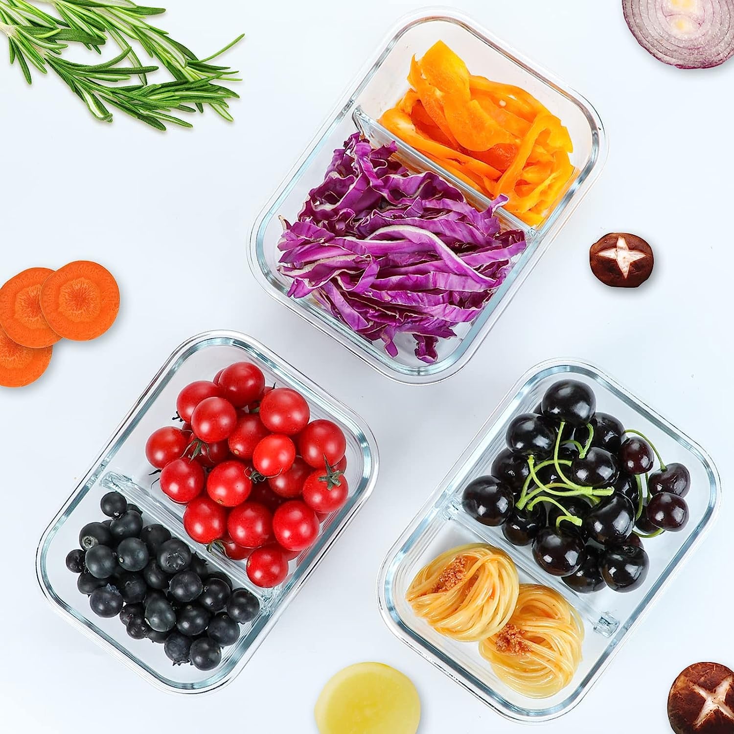 [5-Pack,36 Oz] Glass Meal Prep Containers 2 Compartments Portion Control with Upgraded Snap Locking Lids Glass Food Storage Containers, Microwave, Oven, Freezer and Dishwasher (4.5 Cups)