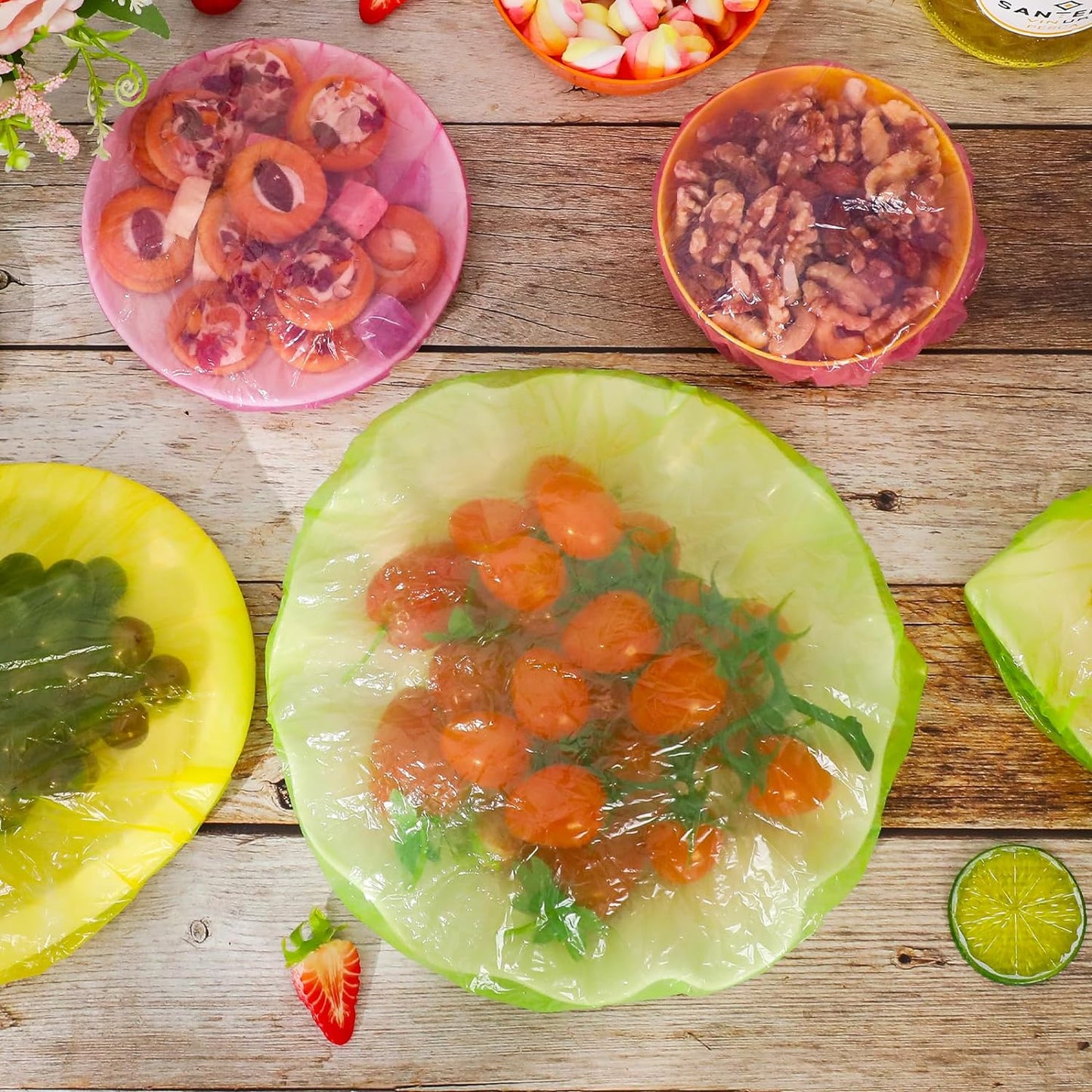 Elastic Food Storage Covers Reusable Stretch Plastic Wrap Bowl Covers Fresh Keeping Bags Elastic Alternative to Foil for Family Outdoor Picnic 3 Size Bowl Covers for Bread Proofing(60)