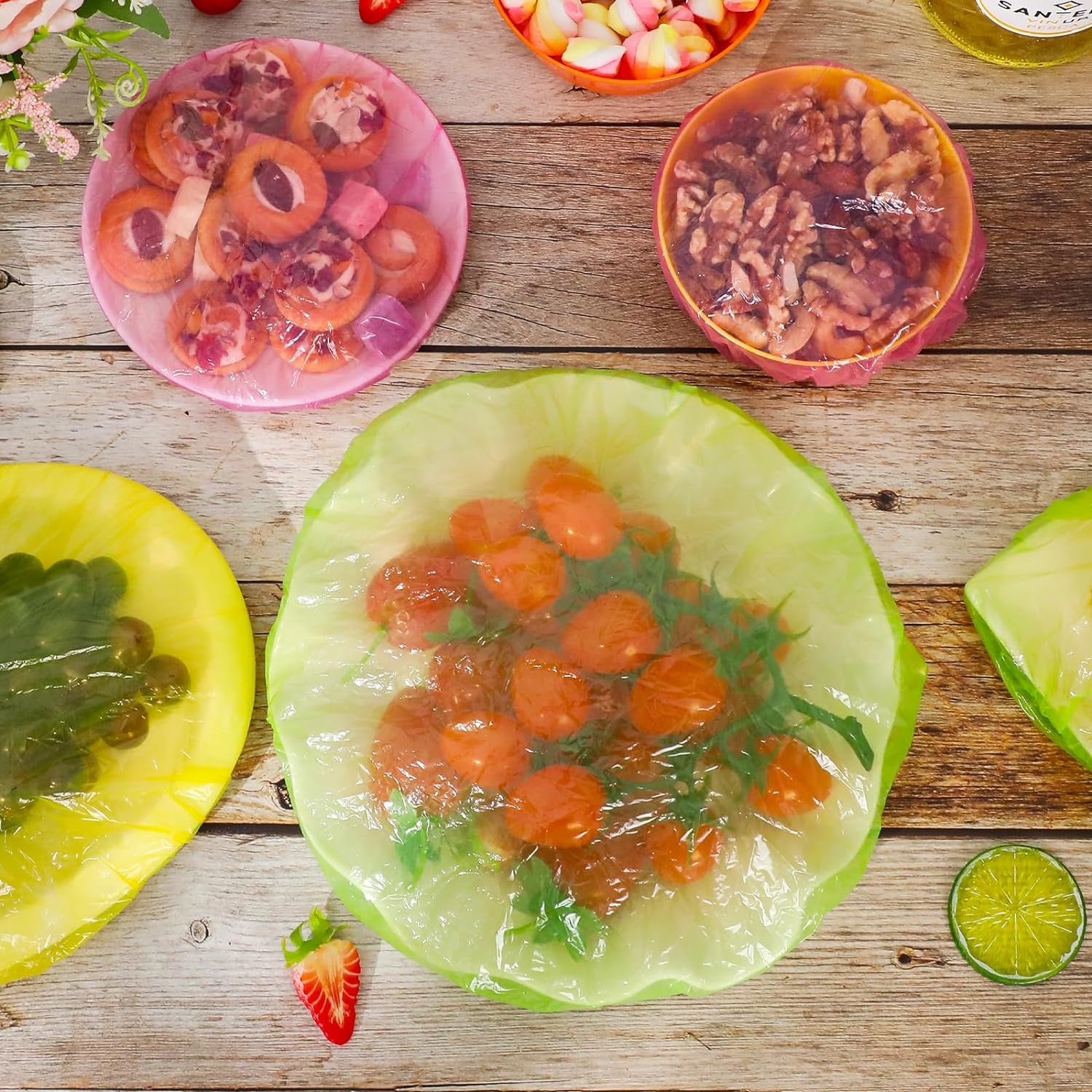Elastic Food Storage Covers Reusable Stretch Plastic Wrap Bowl Covers Fresh Keeping Bags Elastic Alternative to Foil for Family Outdoor Picnic 3 Size Bowl Covers for Bread Proofing(60)