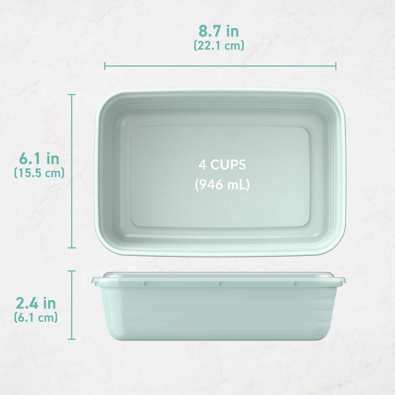 20-Piece Lightweight, Durable, Reusable Bpa-Free 1-Compartment Containers - Microwave, Freezer, Dishwasher Safe - Mint