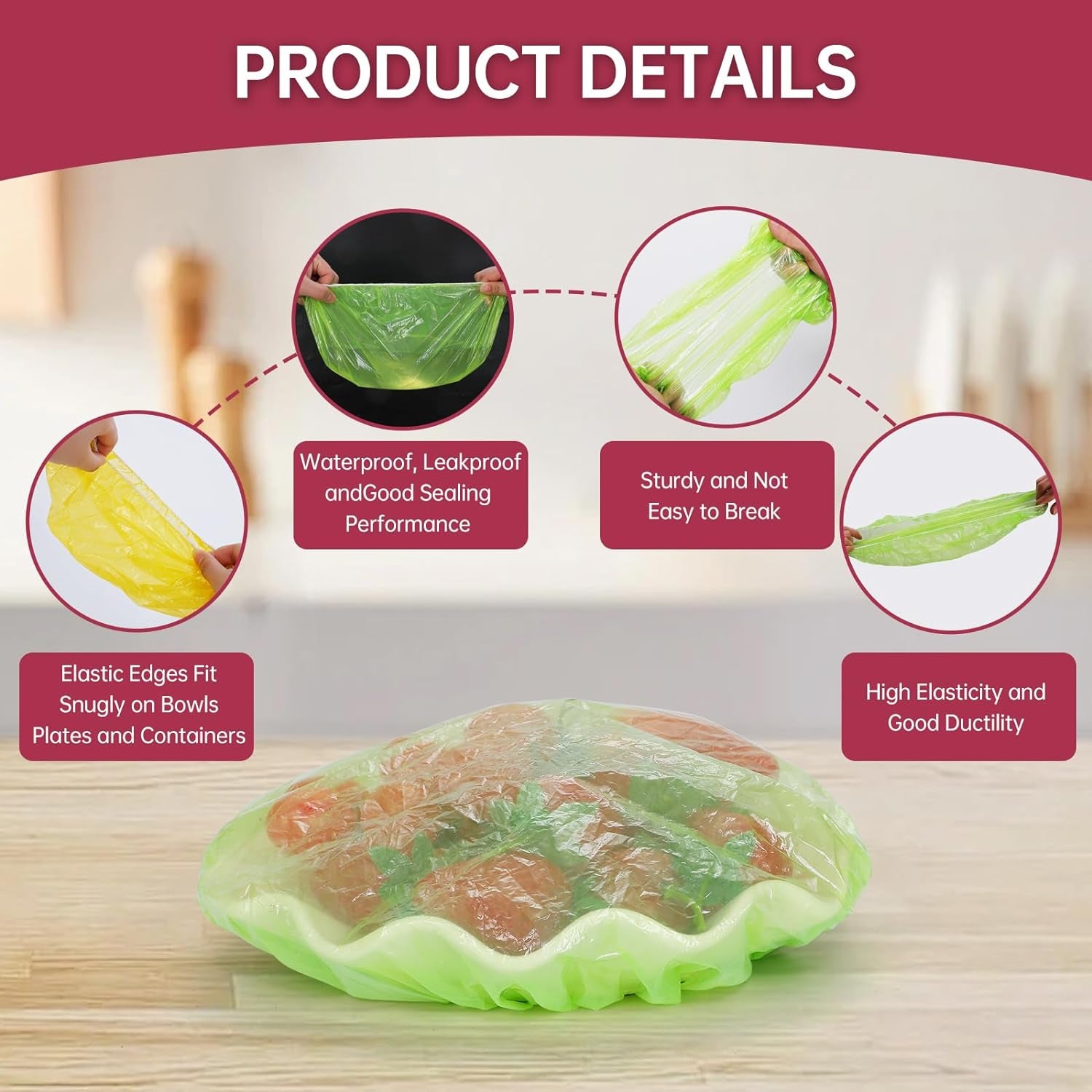 Elastic Food Storage Covers Reusable Stretch Plastic Wrap Bowl Covers Fresh Keeping Bags Elastic Alternative to Foil for Family Outdoor Picnic 3 Size Bowl Covers for Bread Proofing(60)