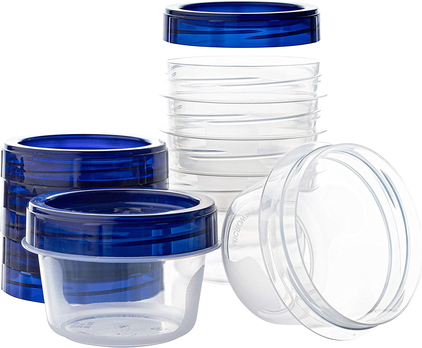 Deli Containers Clear Bottom with Blue Top Twist on Lids Reusable, Stackable, Food Storage Freezer Container (6, 4 OUNCE)