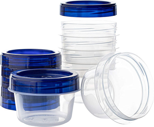 Deli Containers Clear Bottom with Blue Top Twist on Lids Reusable, Stackable, Food Storage Freezer Container (6, 4 OUNCE)