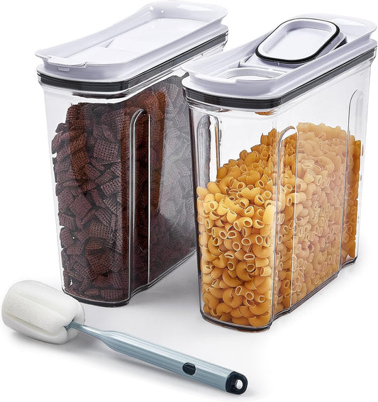 Cereal Containers Storage Set, Airtight Food Storage Container with Lid 4L/135.2Oz, 2PCS BPA-FREE Plastic Pantry Organization Canisters for Rice Cereal Flour Sugar Dry Food in Kitchen