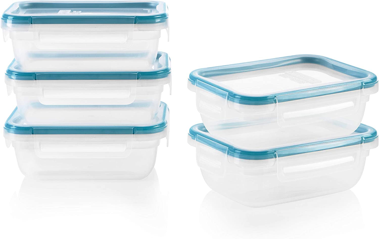 Total Solution 5-Pack (3-Cup) Plastic Food Storage Containers Set, Leakproof & Airtight Locking Lids Rectangular Tupperware, Non-Toxic Bpa-Free Lids, Microwave Dishwasher Freezer Safe